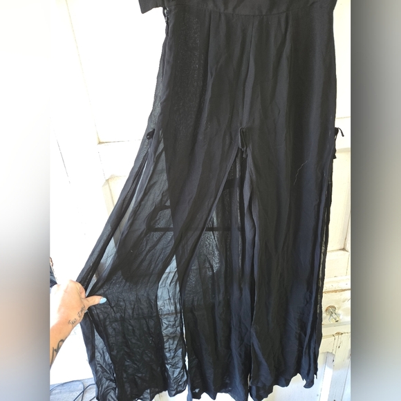 Size 8 Sheer Black Swim Coverup Pants W Cute Ties Down The Side Flowy Vacation - Picture 1 of 5